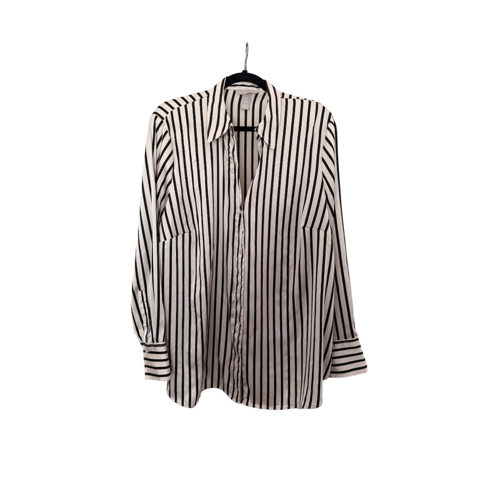 Women’s Black & White Stripe Button-Up Shirt